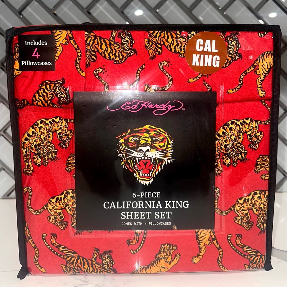 *LIMITED EDITION* Ed Hardy Cal King Red Tiger Sheet Set